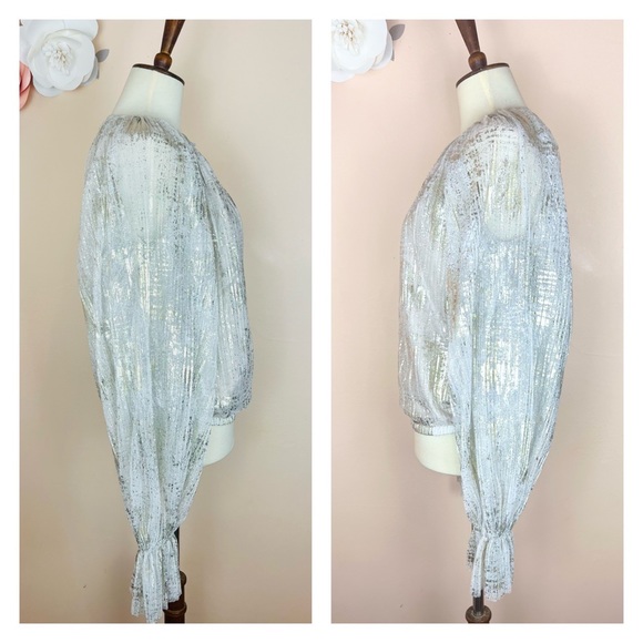 New! RAMY BROOK Metallic Tulle Balloon Sleeve Peasant Blouse - Picture 3 of 9